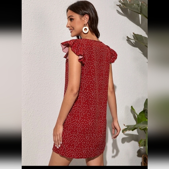 Polka Dot V-neck Ruffle Trim Dress - Picture 4 of 6